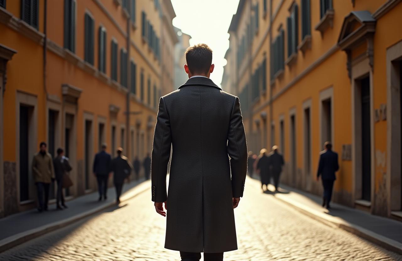 Uomo in cappotto sartoriale a Roma
